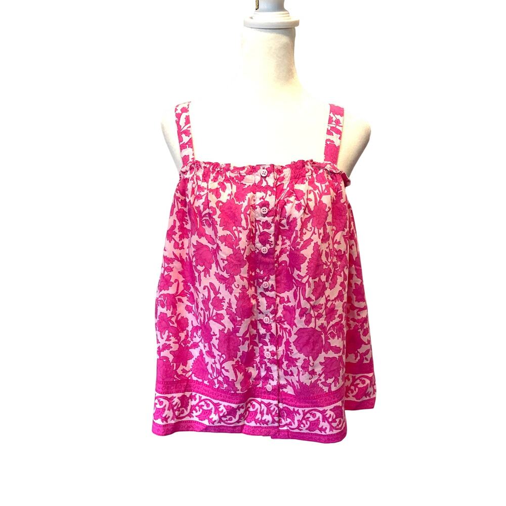 J.Crew Button Front Tank Top L Tiny Rosebud Floral Pink Cottage Coquette Prairie